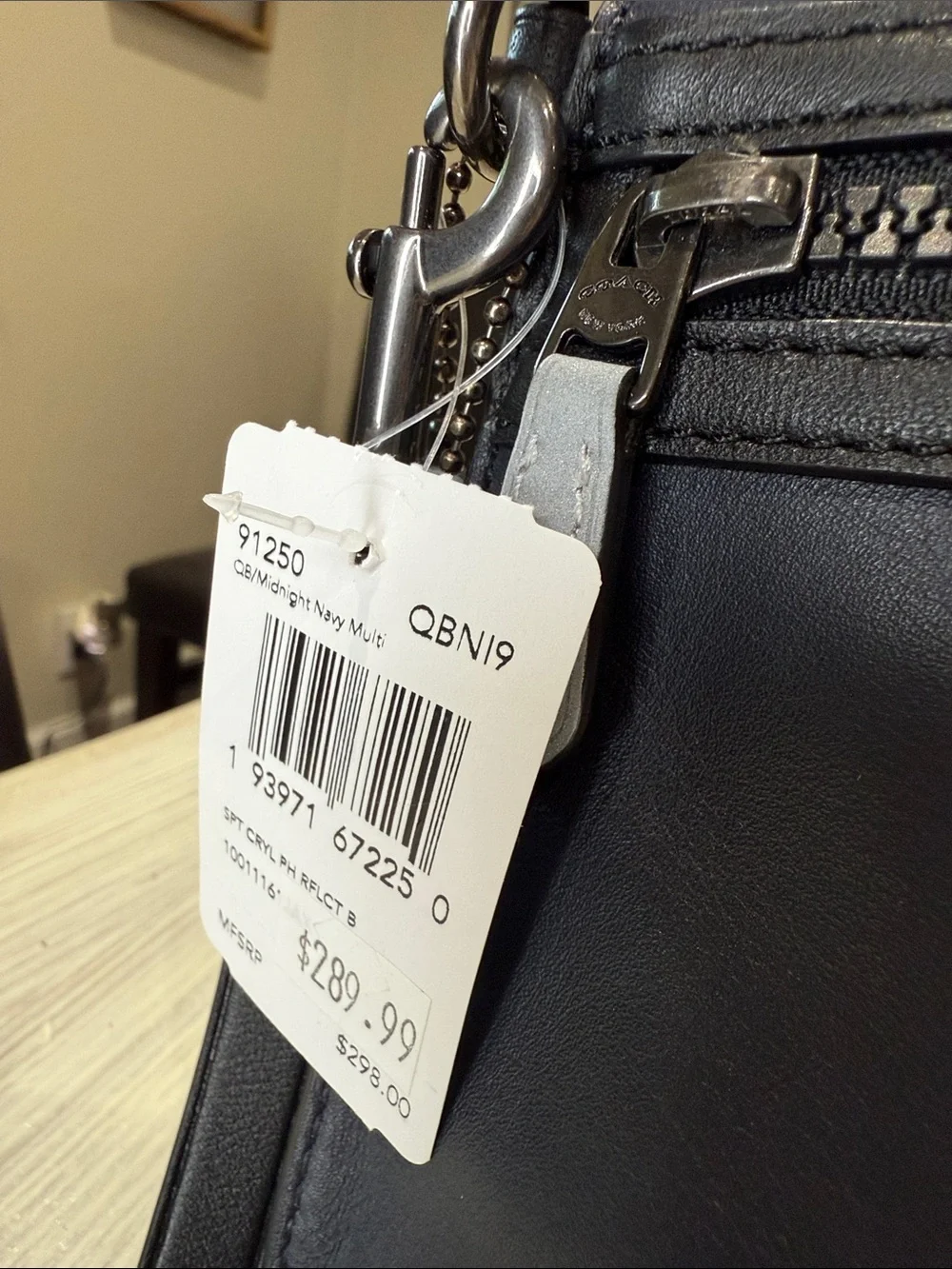 Coach Reflective Navy Leather Carryall Pouch